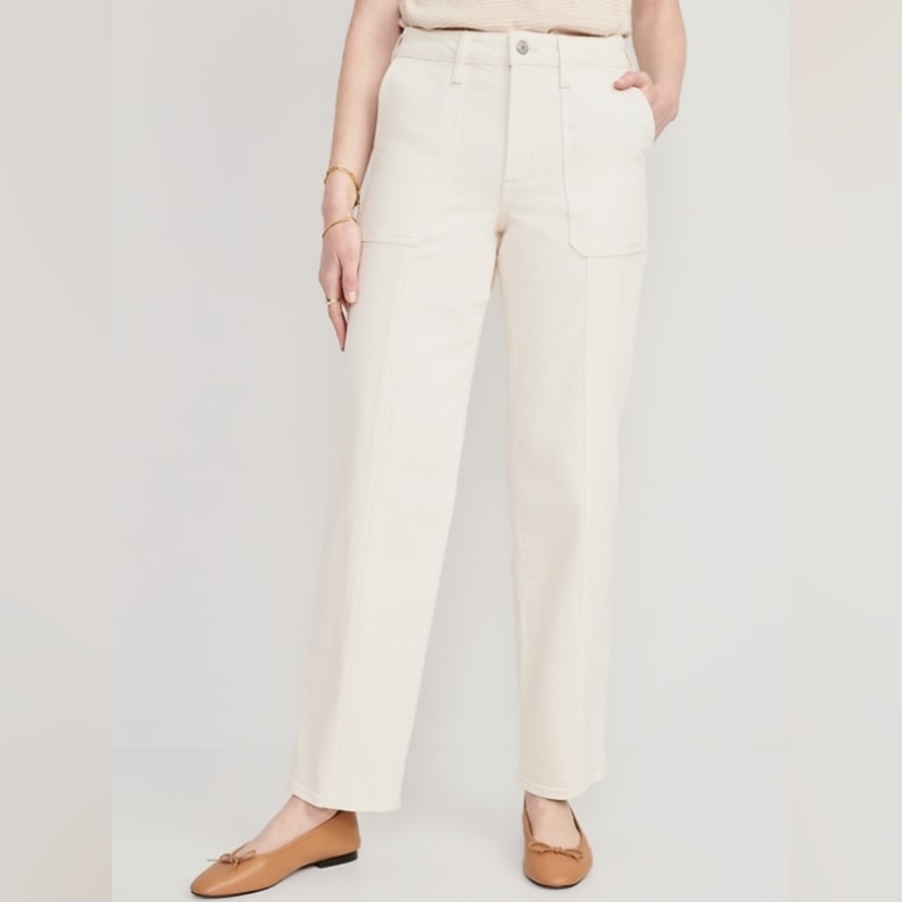 ⚡🆕️NWT Old Navy High-Waisted OG Loose Ecru-Wash Utility Jeans for Women, Size 4